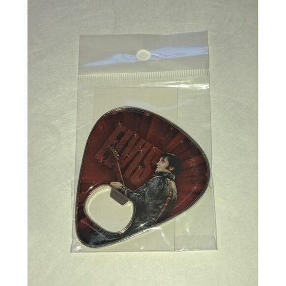Elvis Presley Red Magnet Bottle Opener Magnetic The King Guitar Pick Photo New - Picture 2 of 2